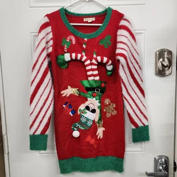 It's Our Time Dresses Christmas Ugly Sweater Dress With Elf